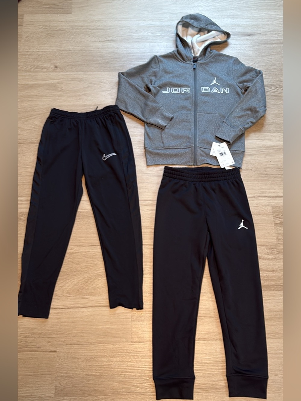 Jordan Kids Gray Zip Hoodie with Black Joggers - Gray/Black